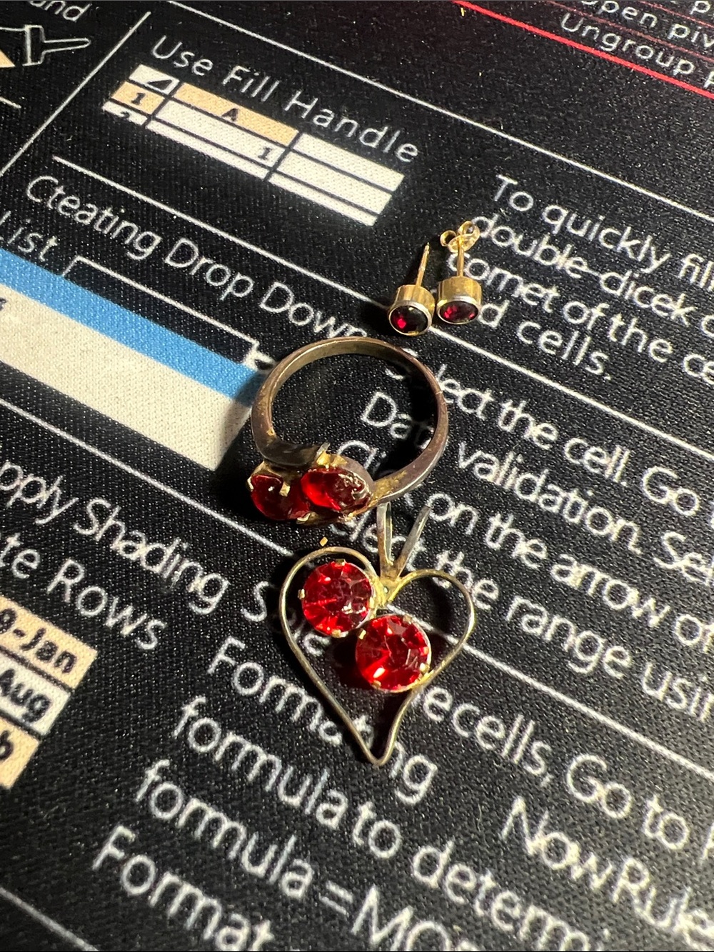 Gold-Tone Red Crystal Heart Jewelry Set - Earrings, Ring, Pendant